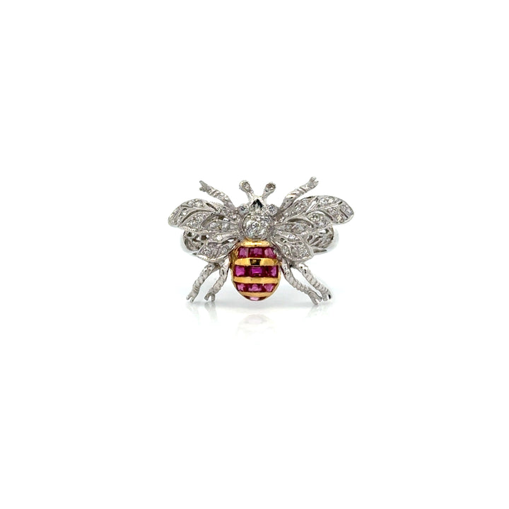 Vintage Ruby & Diamond 18k Yellow/White Gold Bee Ring