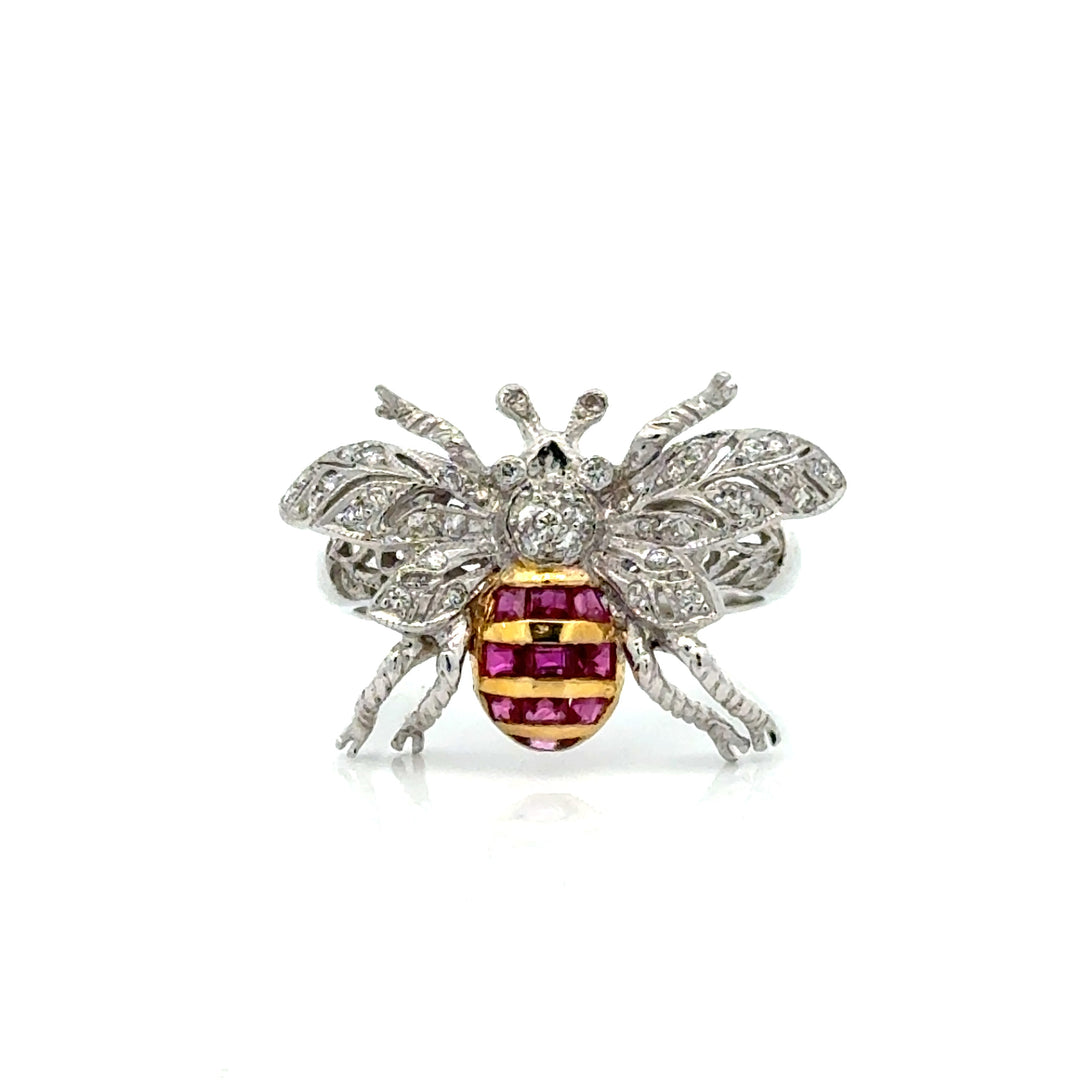 Vintage Ruby & Diamond 18k Yellow/White Gold Bee Ring