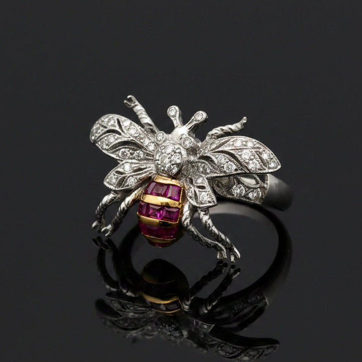 Vintage Ruby & Diamond 18k Yellow/White Gold Bee Ring