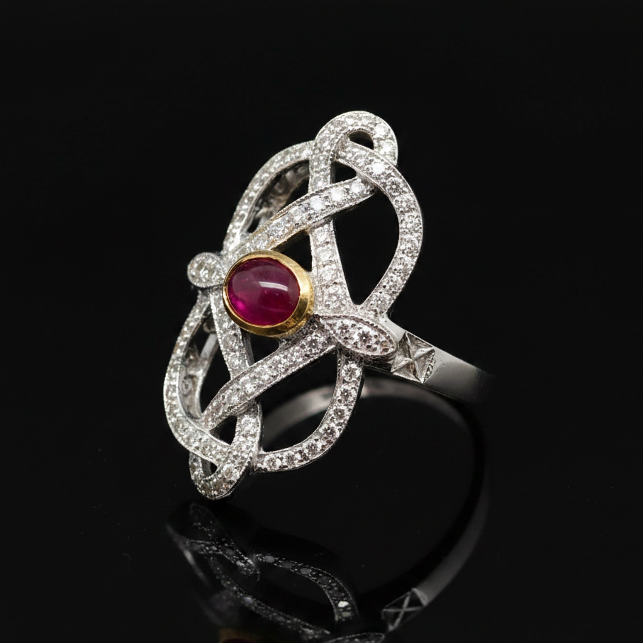 Vintage Ruby & Diamond 18k White Gold Ring