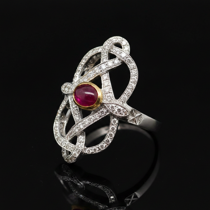 Vintage Ruby & Diamond 18k White Gold Ring