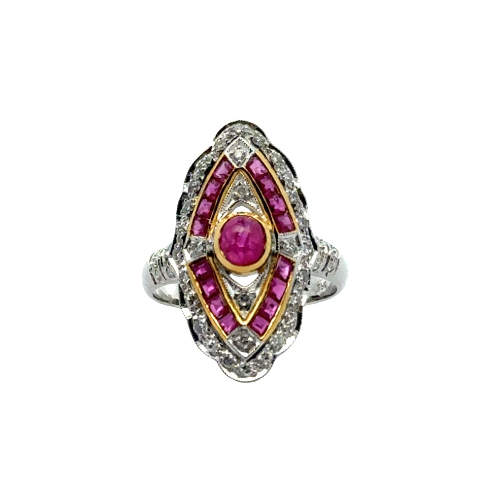 Vintage Ruby & Diamond 18k Yellow/White Gold Ring