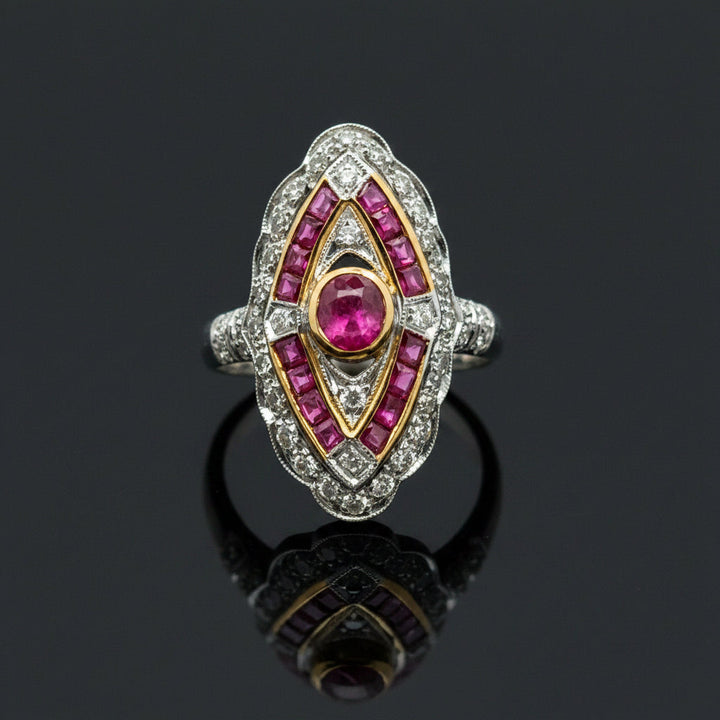 Vintage Ruby & Diamond 18k Yellow/White Gold Ring