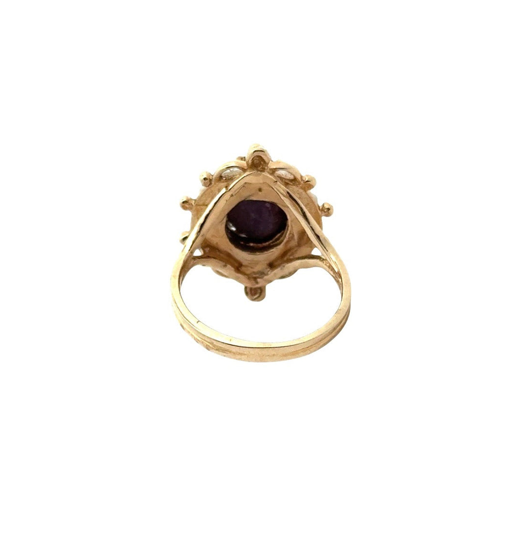 Vintage  Seed Pearl & 5.00 ct Ruby 10K Yellow Gold Ring