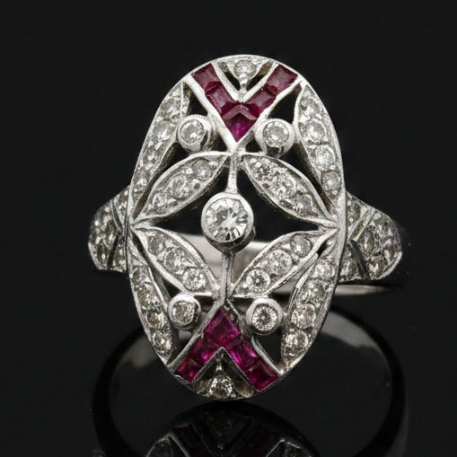 Vintage Ruby & Diamond 18k White Gold Ring