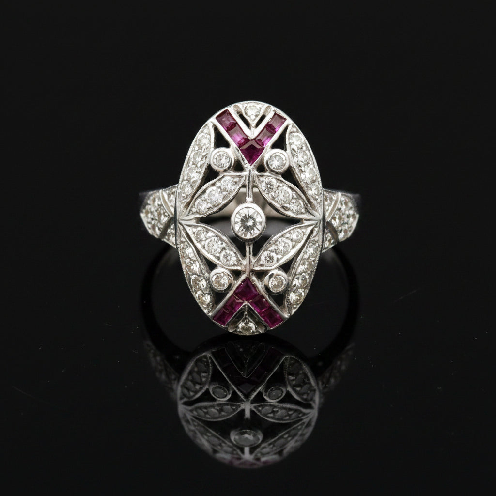 Vintage Ruby & Diamond 18k White Gold Ring