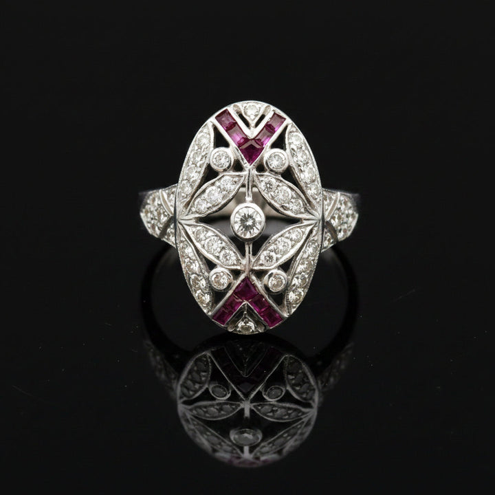 Vintage Ruby & Diamond 18k White Gold Ring