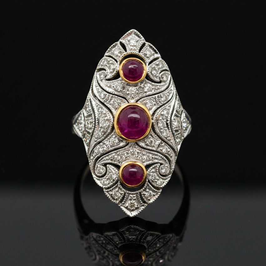 Vintage Ruby & Diamond 18k Yellow/White Gold Ring