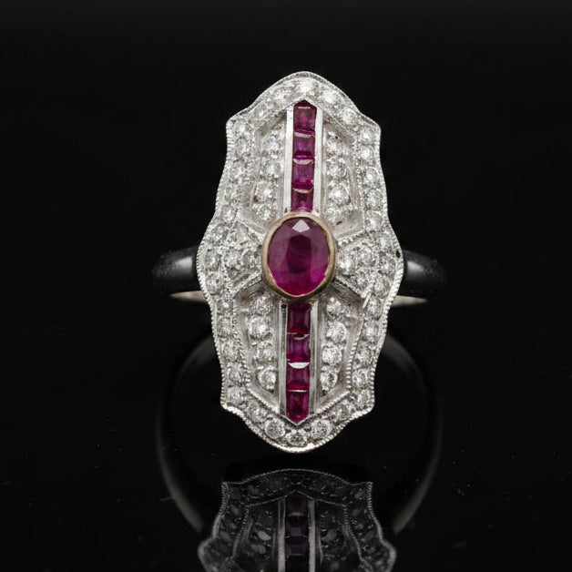 Vintage Ruby & Diamond 18k White Gold Ring