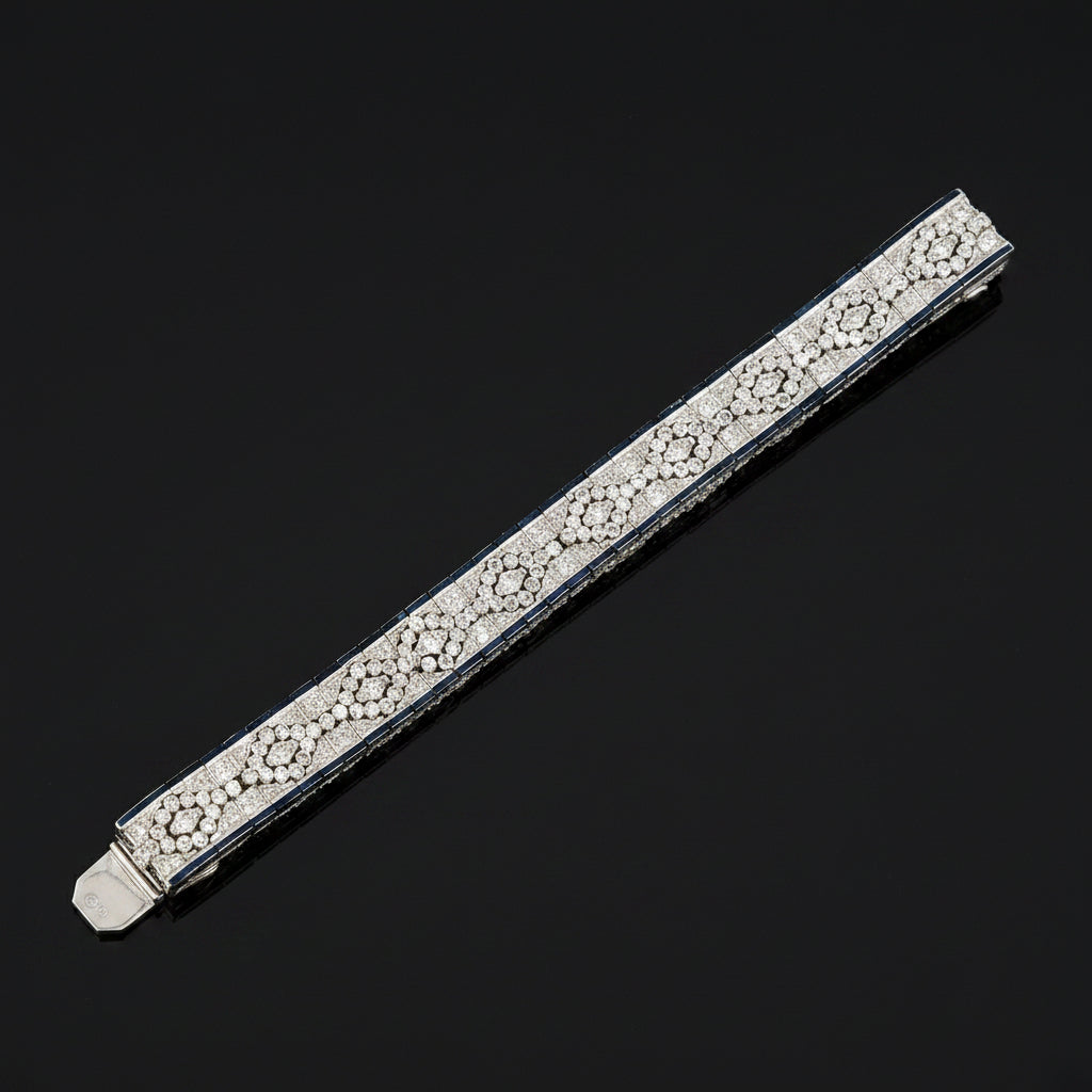 Vintage Diamond & Sapphire 18K White Gold Bracelet