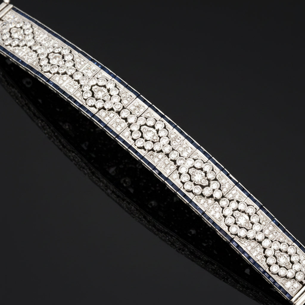 Vintage Diamond & Sapphire 18K White Gold Bracelet