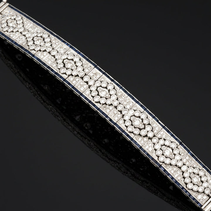 Vintage Diamond & Sapphire 18K White Gold Bracelet