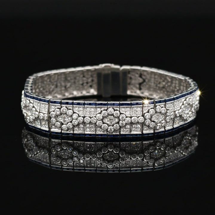Vintage Diamond & Sapphire 18K White Gold Bracelet