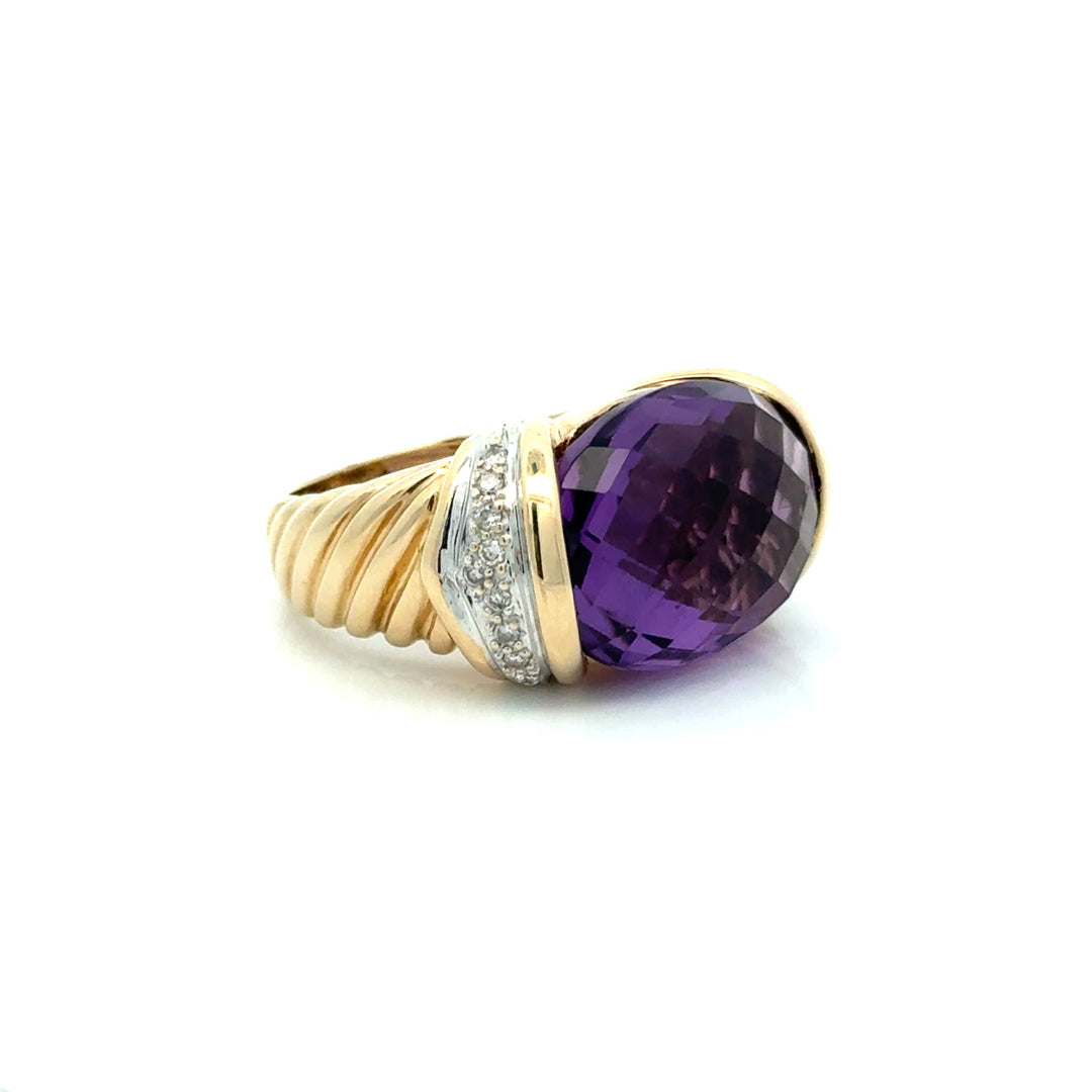 Estate Diamond & Amethsyt 14K Yellow & White Gold Ring