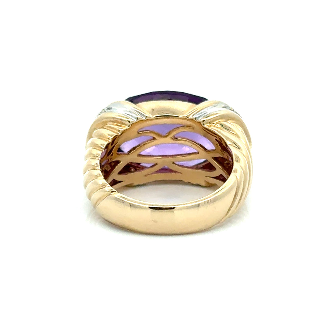 Estate Diamond & Amethsyt 14K Yellow & White Gold Ring