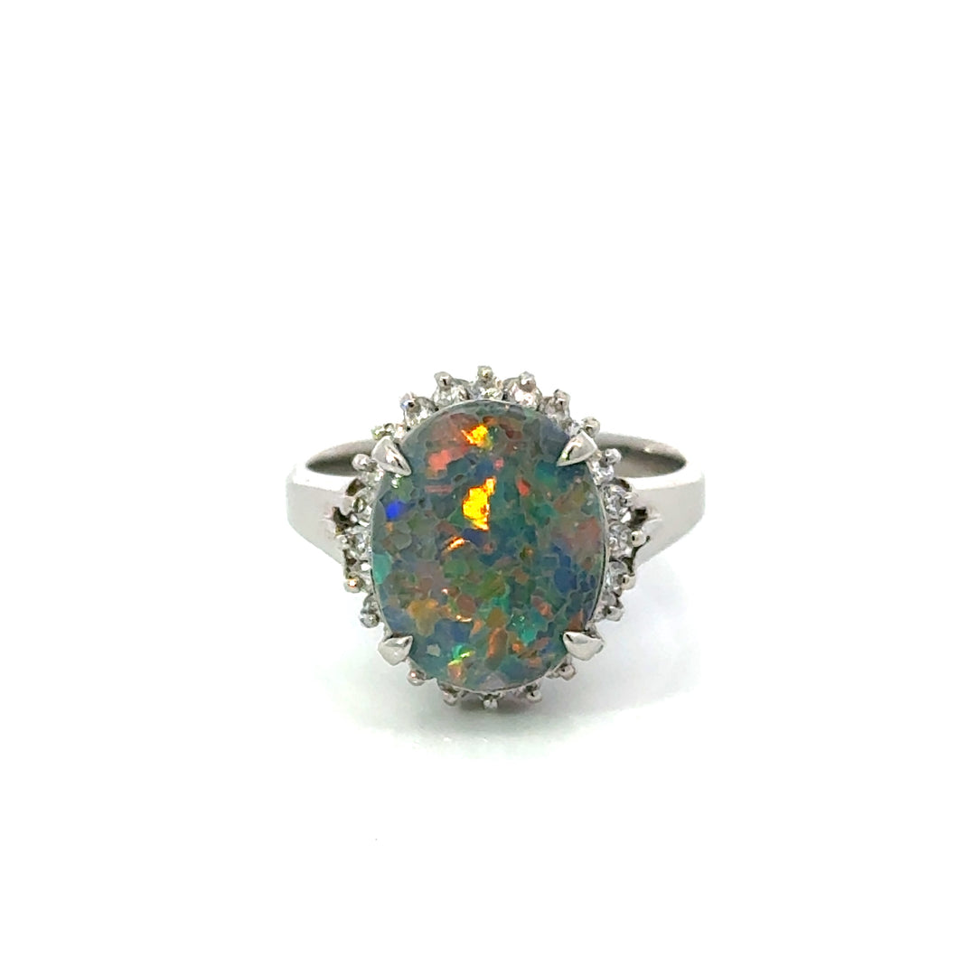 Vintage Black Opal & Diamond Platinum Ring