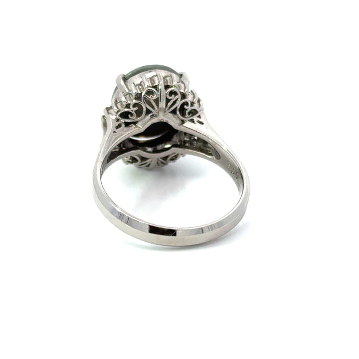 Vintage Black Opal & Diamond Platinum Ring