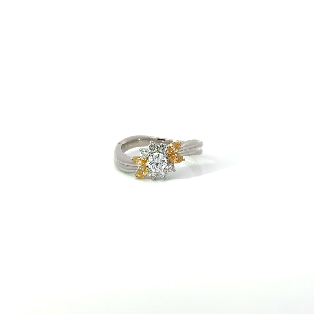 Vintage Mikimoto Natural Fancy Yellow & White Diamond Platinum Ring