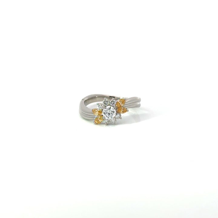 Vintage Mikimoto Natural Fancy Yellow & White Diamond Platinum Ring