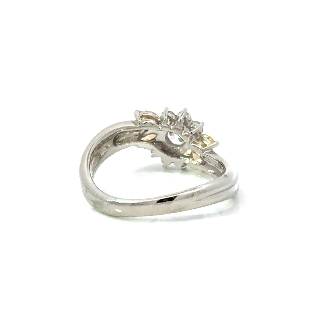 Vintage Mikimoto Natural Fancy Yellow & White Diamond Platinum Ring