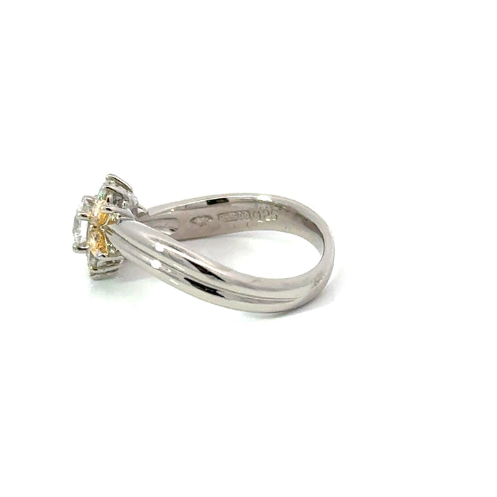 Vintage Mikimoto Natural Fancy Yellow & White Diamond Platinum Ring