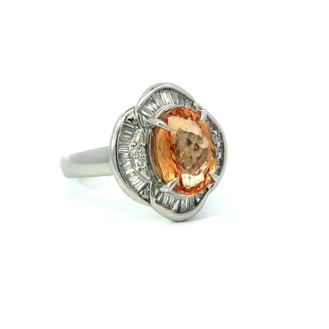 Estate Imperial Topaz & Diamond Platinum Ring