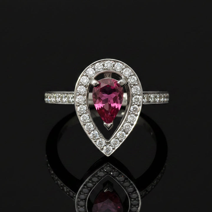 Contemporary Designer Fred Of Paris Diamond & Pink Tourmaline Platinum Ring