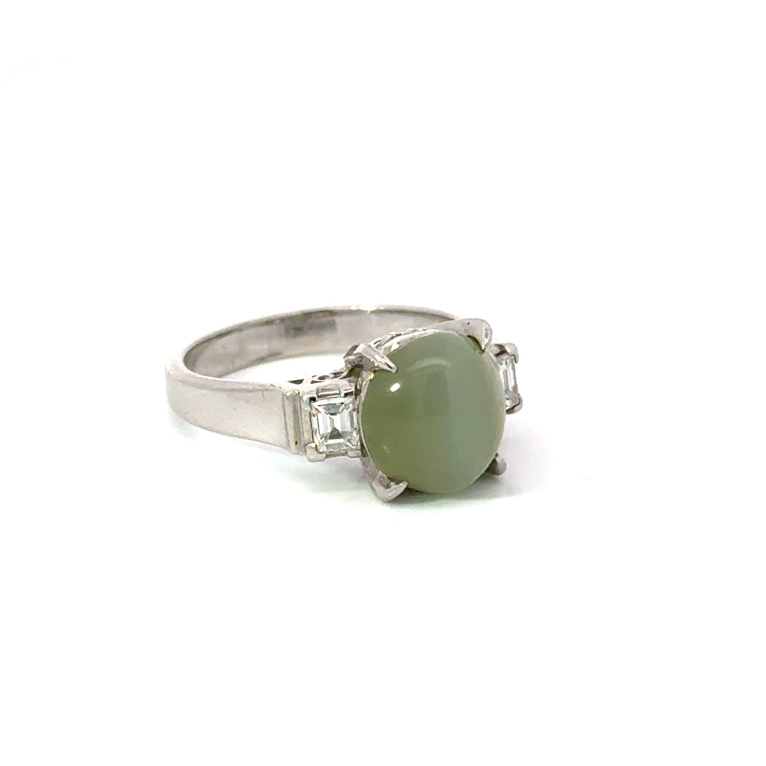 Estate Cats Eye Chrysoberyl & Diamond Platinum Ring