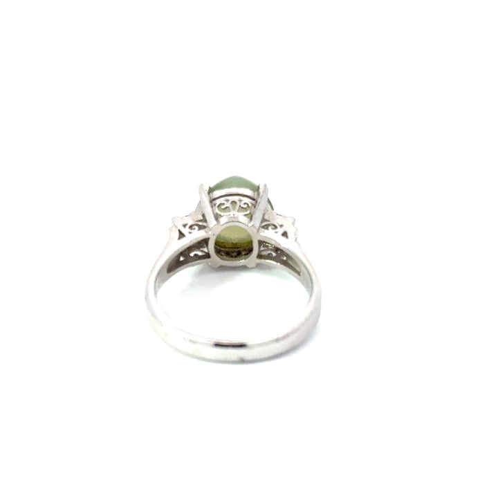 Estate Cats Eye Chrysoberyl & Diamond Platinum Ring