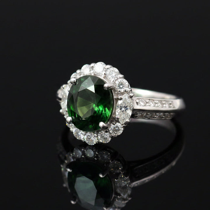 Estate Diamond & Green Tourmaline Platinum Ring