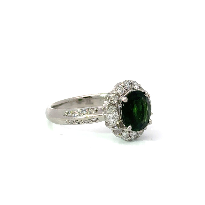 Estate Diamond & Green Tourmaline Platinum Ring