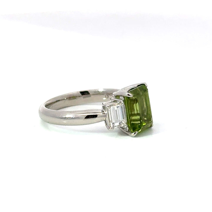 Estate Diamond & Platinum Peridot Ring