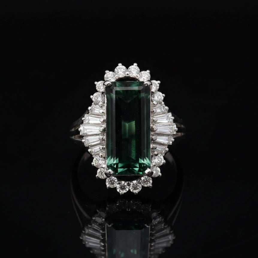 Estate Diamond & Green Tourmaline Platinum Ring