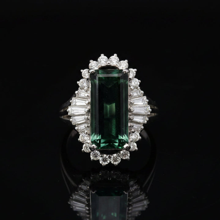 Estate Diamond & Green Tourmaline Platinum Ring