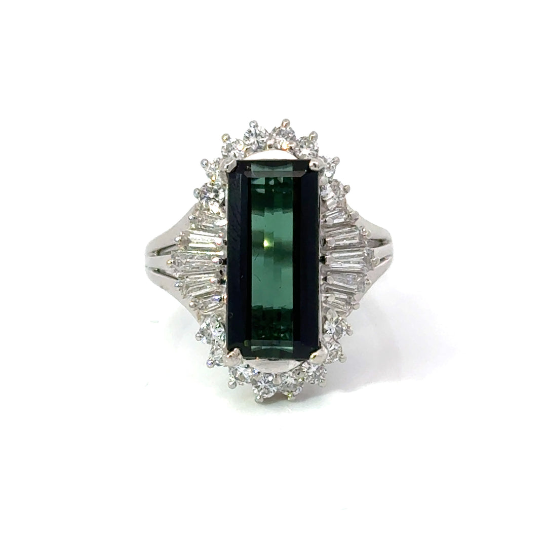 Estate Diamond & Green Tourmaline Platinum Ring