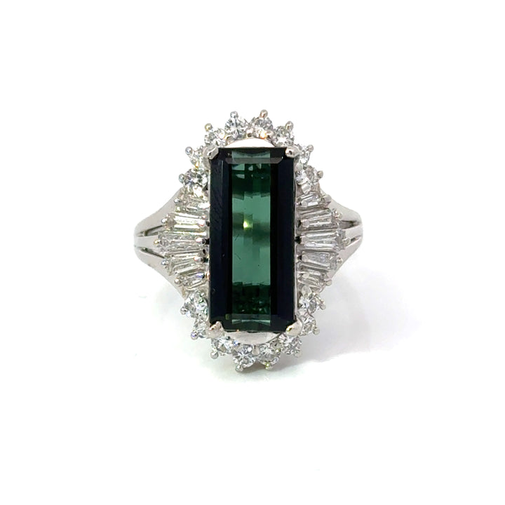 Estate Diamond & Green Tourmaline Platinum Ring