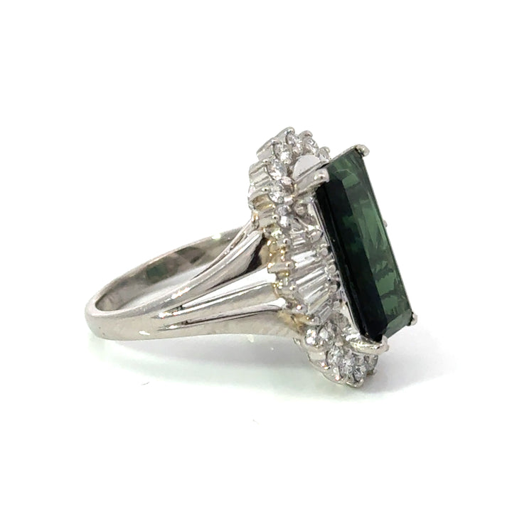 Estate Diamond & Green Tourmaline Platinum Ring