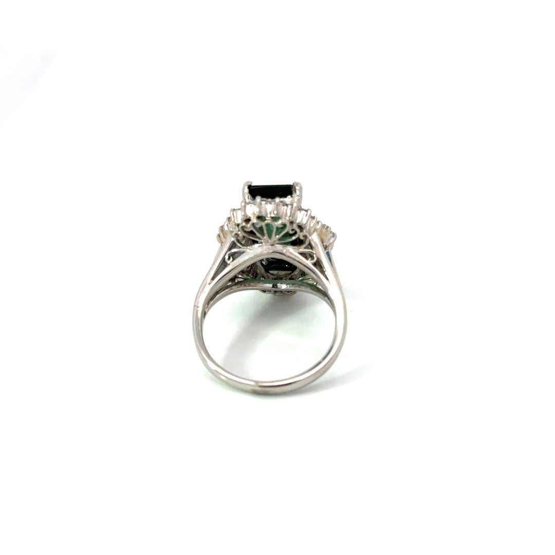 Estate Diamond & Green Tourmaline Platinum Ring