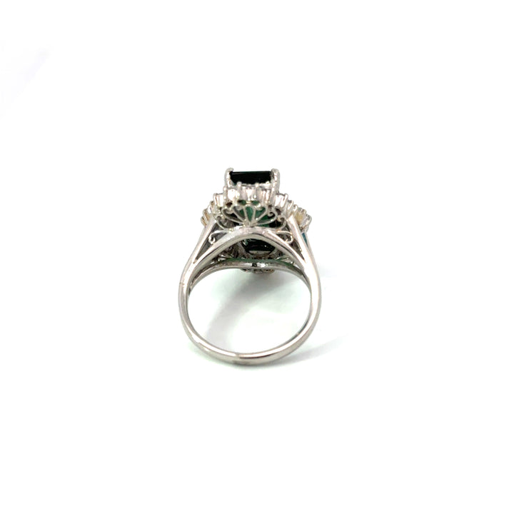 Estate Diamond & Green Tourmaline Platinum Ring