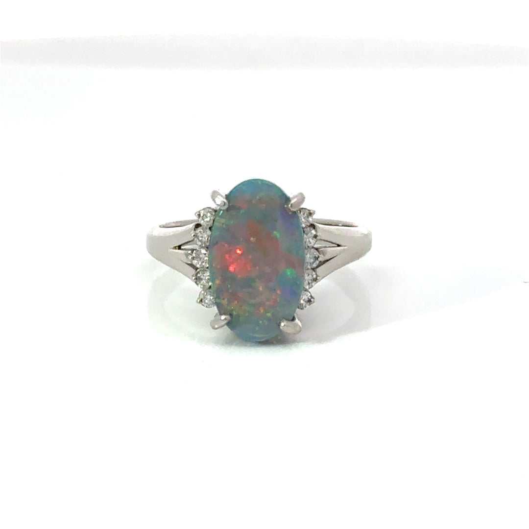 Estate Black Opal & Diamond Platinum Ring