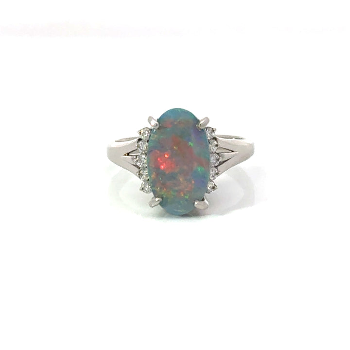 Estate Black Opal & Diamond Platinum Ring