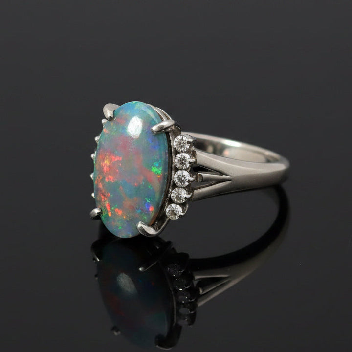 Estate Black Opal & Diamond Platinum Ring