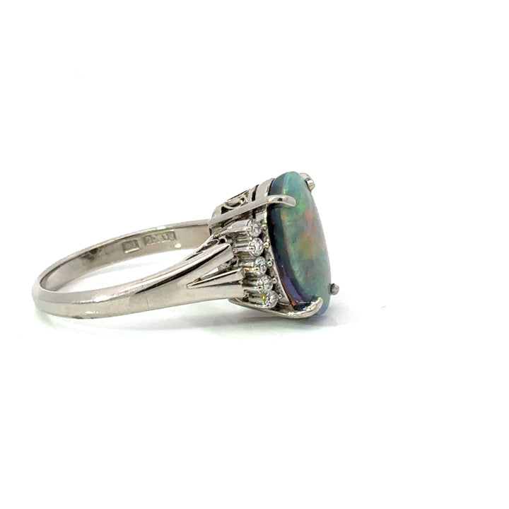 Estate Black Opal & Diamond Platinum Ring