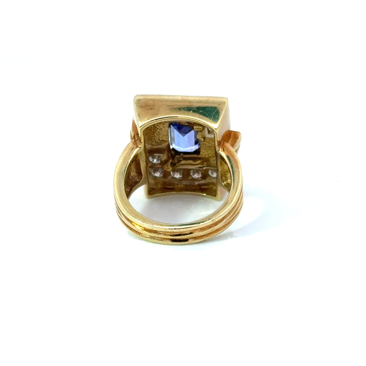 Estate Diamond & Tanzanite 18k Yellow Gold Ring
