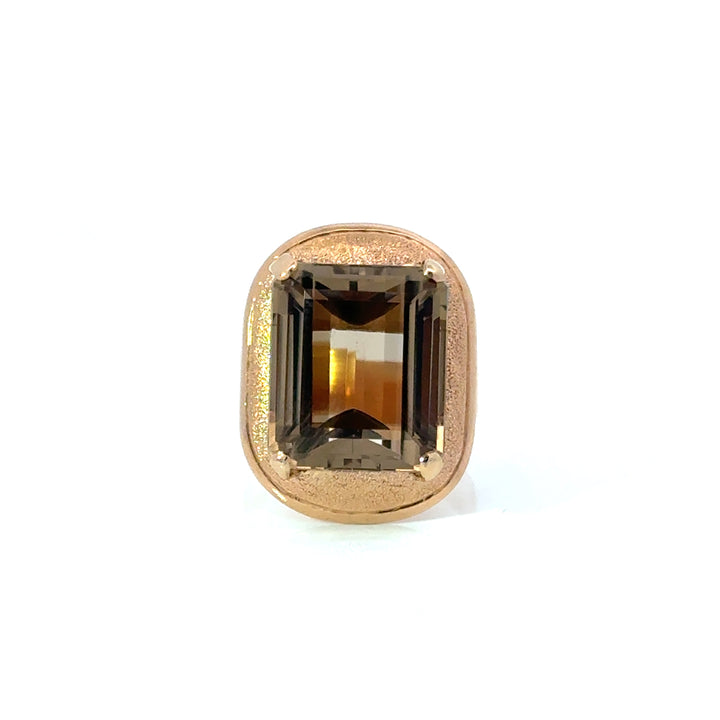 Estate Retro Quartz 18K Yellow Gold Ring