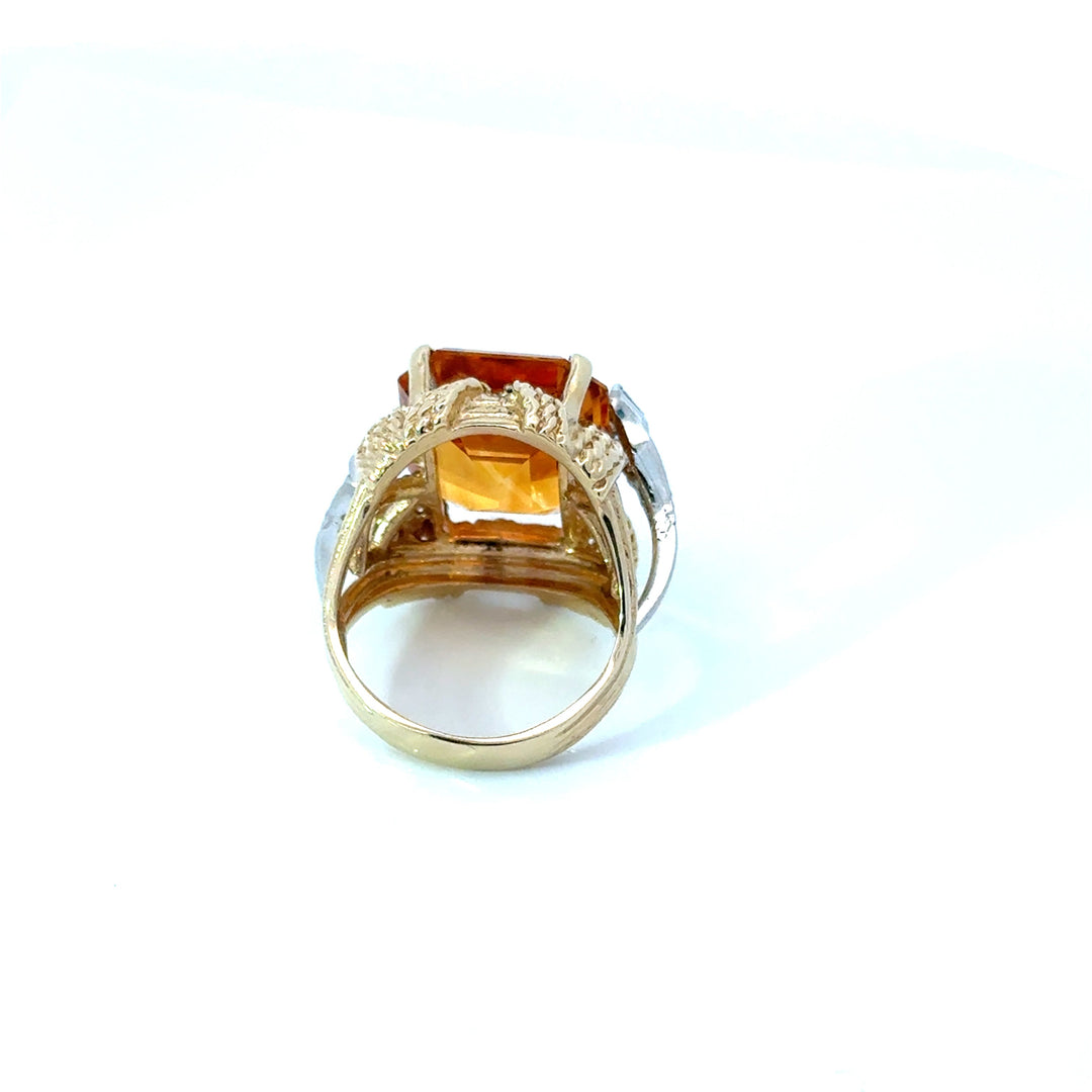 Estate Designer Citrine & Diamond 14K White & Yellow Gold Ring
