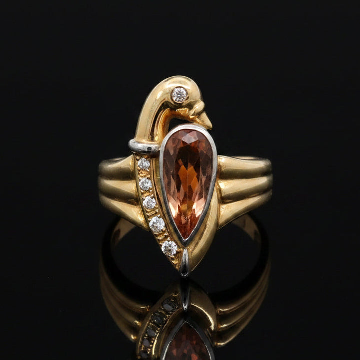 Estate Designer Imperial Topaz & Diamond 18K White & Yellow Gold Ring