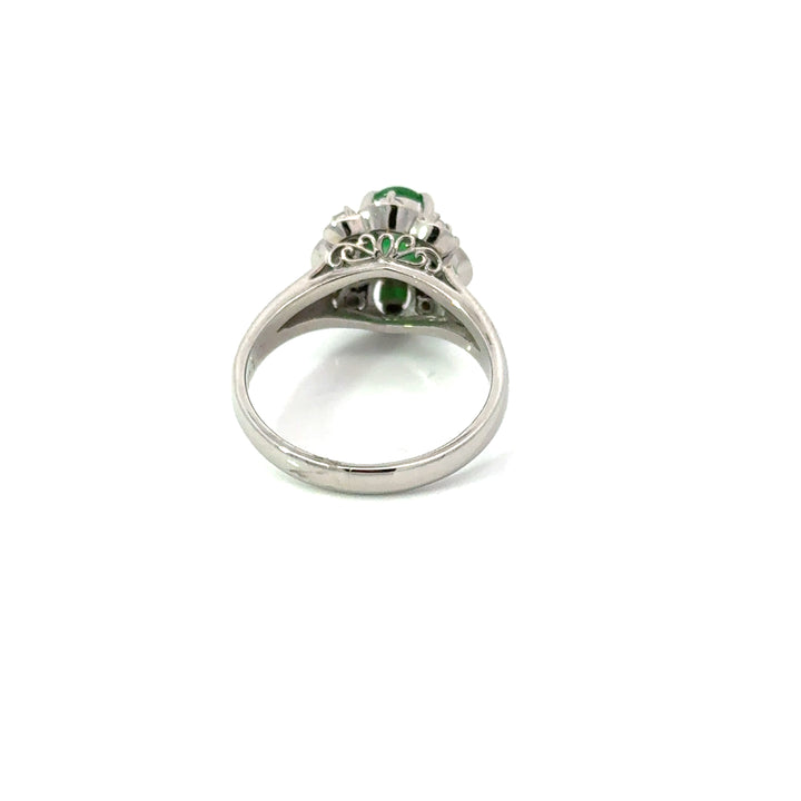 Estate Natural Color Jadeite & Diamond Platinum Ring (GIA)