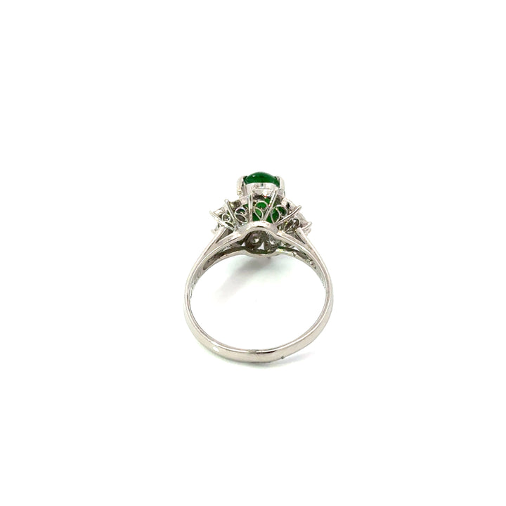 Estate Natural Color Jadeite & Diamond Platinum Ring (GIA)