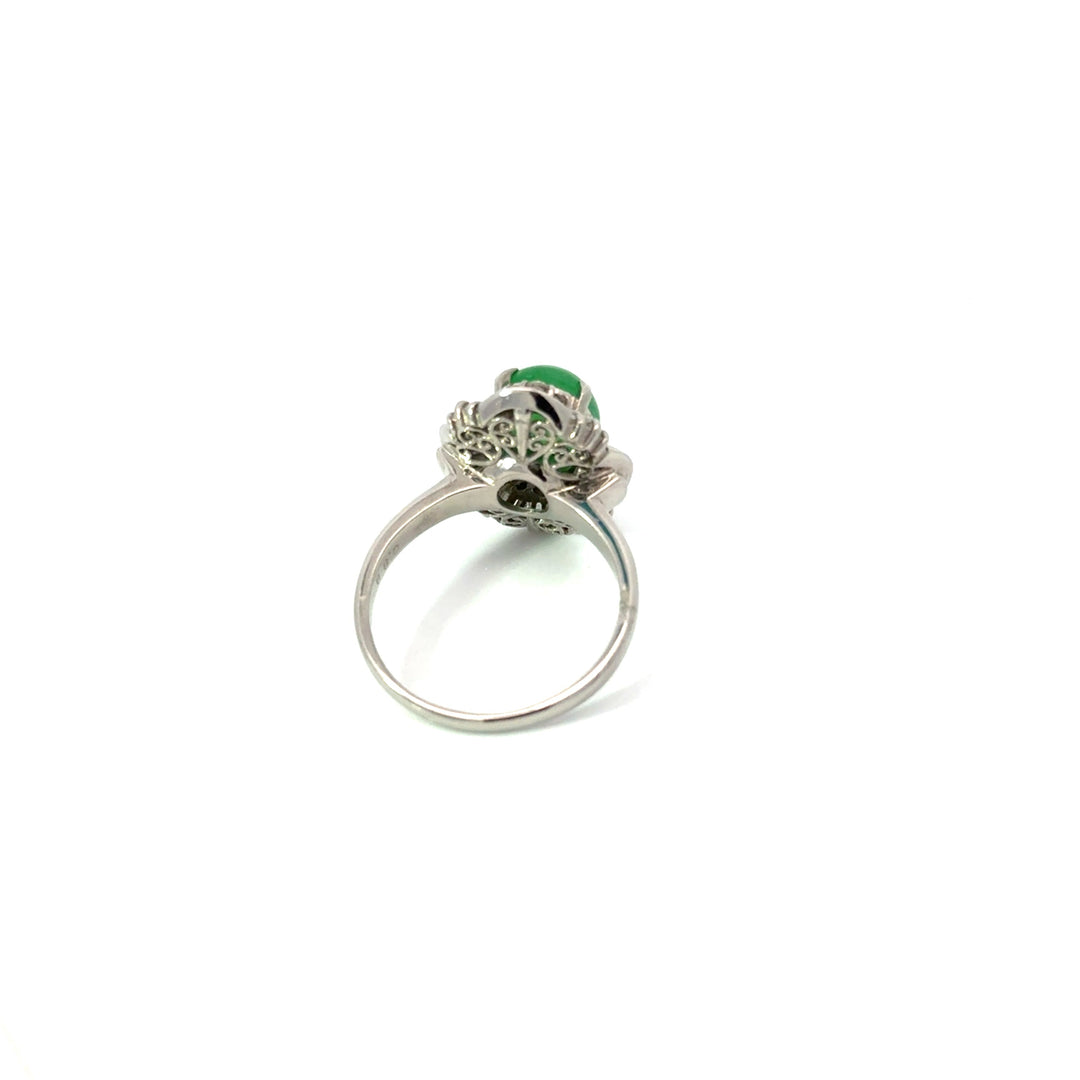 Estate Natural Color Jadeite & Diamond Platinum Ring (GIA)